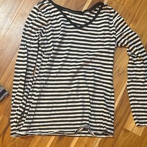 Motherhood Maternity Black and Cream Striped Long Sleeve Top